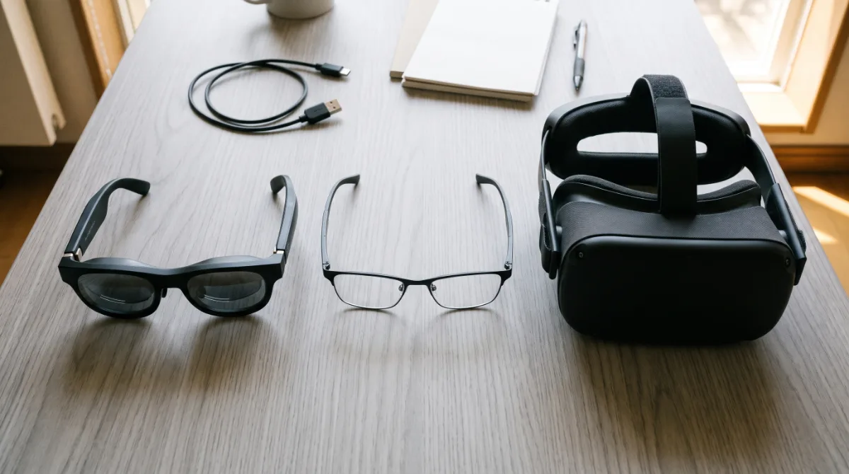 ARグラスとスマートグラスとVRゴーグルを並べた様子