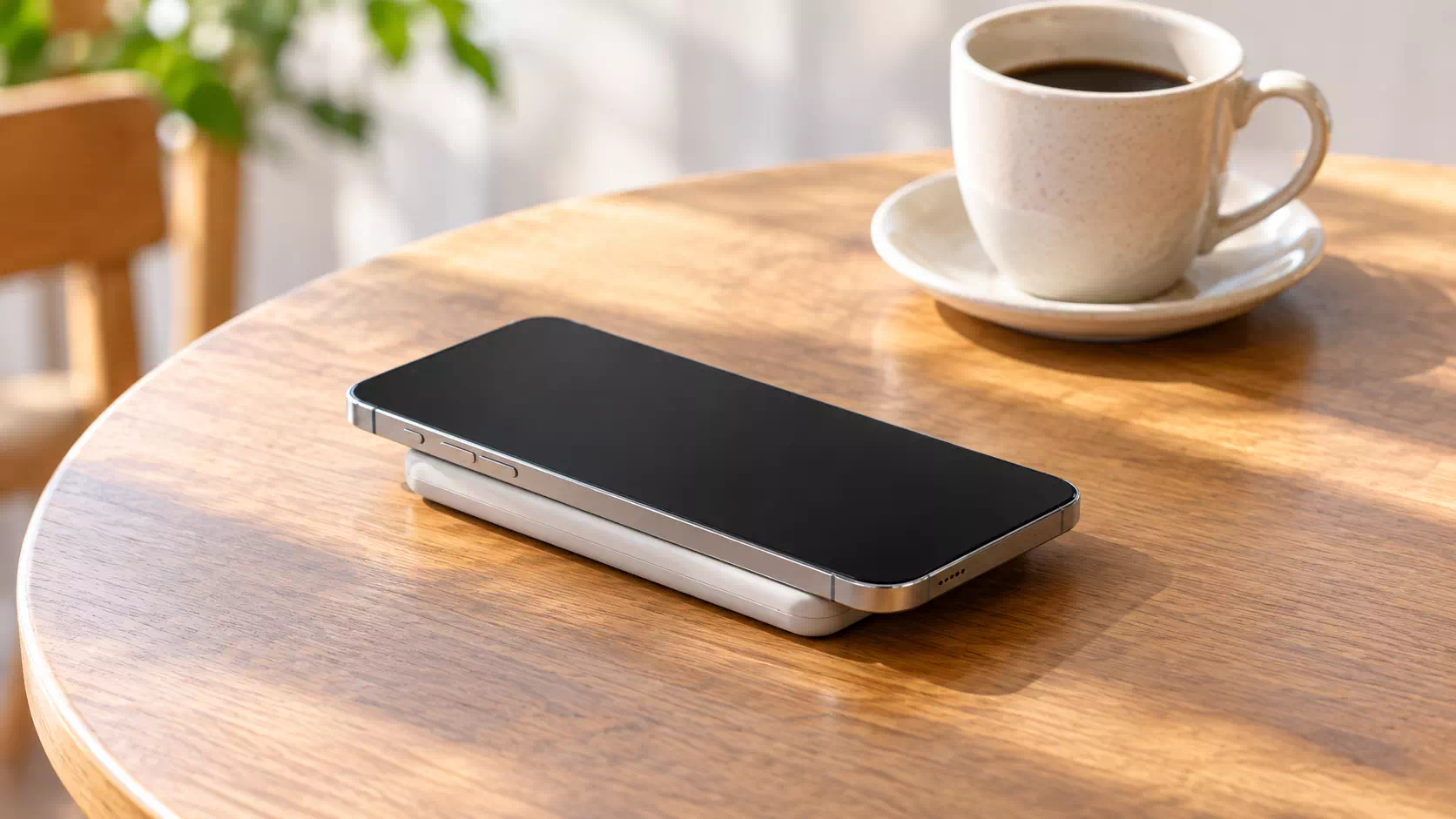 背面にマグネット式モバイルバッテリーを装着したスマートフォン